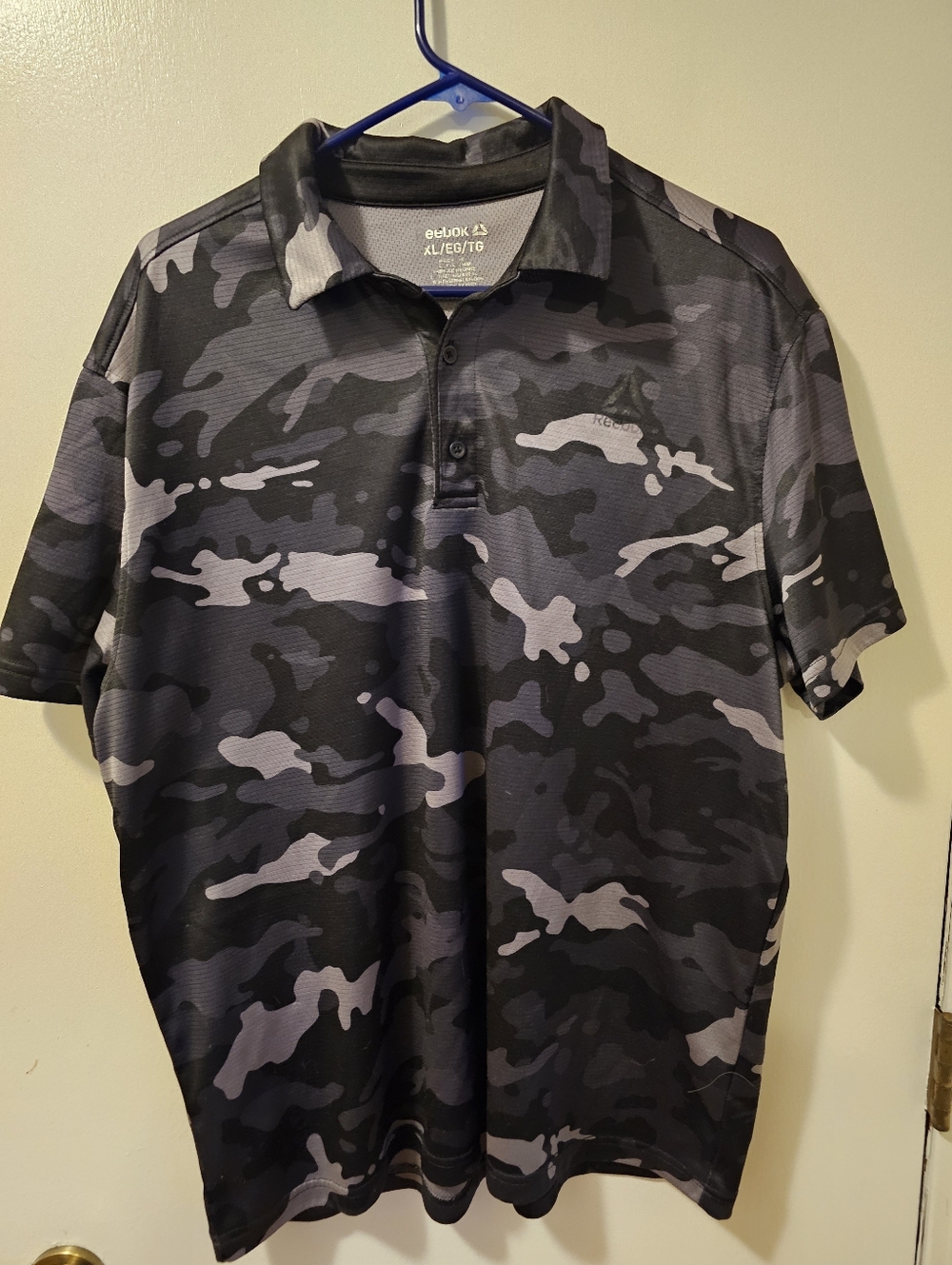 Reebok Black Gray Camo Short Sleeve Polo Shirt Men's Size XL